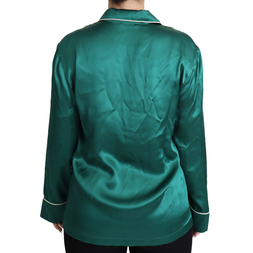 Dolce & Gabbana Green Pyjama Blouse Silk Lounge Sleepwear Top - Picture 2 of 4
